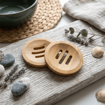 round soap dish bamboo